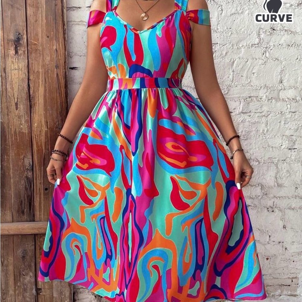 SHEIN Multicolor Abstract Midi Dress